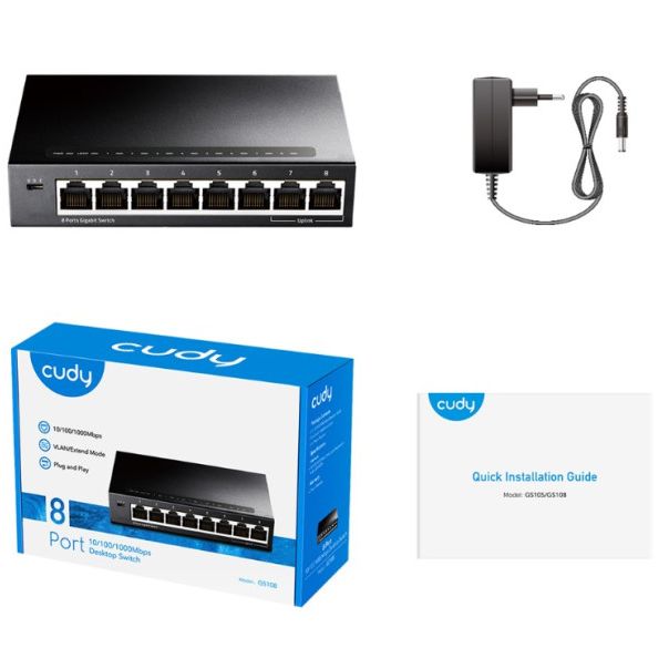 Cudy GS108 metalni 8-Port Gbit desktop Switch, 8x RJ45 10/100/1000 - EP3226638