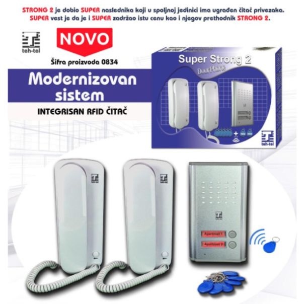 Teh Tel Zicni interfon sa RFID citacem SUPER STRONG 2, dve unutrasnje slusalice - EP3246339