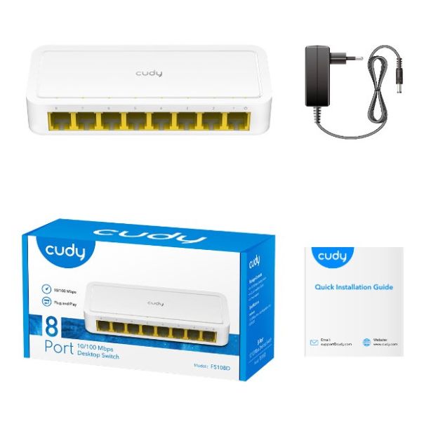 Cudy FS108D LAN 8-Port 10/100 Switch auto-negotiation RJ45 ports - EP3269112