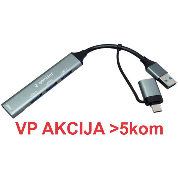 UHB-U3P4-06 ** Gembird HUB Type-A+C to 3*USB2.0 + 1*USB3.0 Aluminum (287) - EP3225994