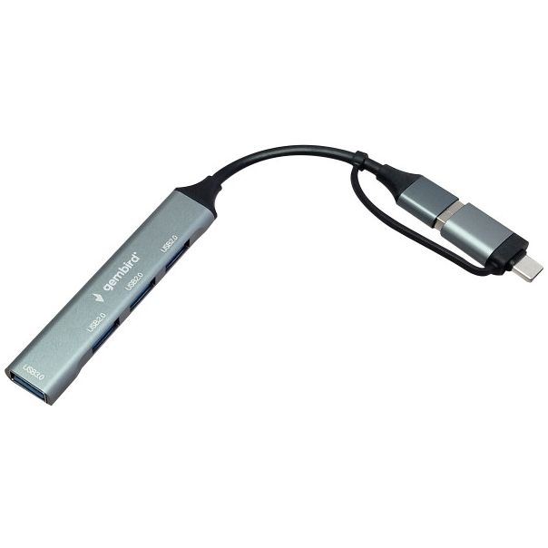 UHB-U3P4-06 ** Gembird HUB Type-A+C to 3*USB2.0 + 1*USB3.0 Aluminum (287) - EP3225994