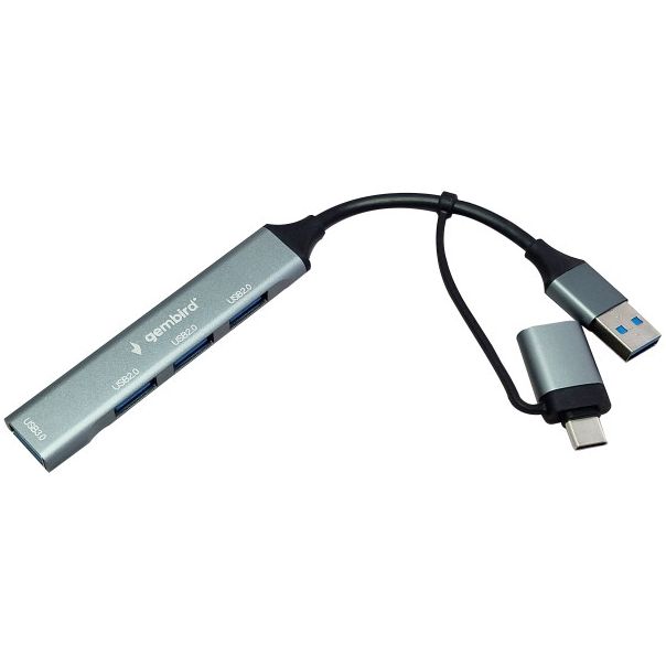 UHB-U3P4-06 ** Gembird HUB Type-A+C to 3*USB2.0 + 1*USB3.0 Aluminum (287) - EP3225994