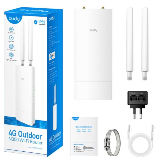 Cudy LT400 Outdoor 4G LTE Cat 4 N300 Wi-Fi Router, Nano SIM Slot, 10/100Mbps WAN/LAN - EP3226867