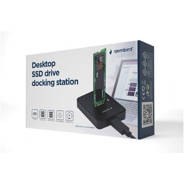 DD-U3M2 Gembird Desktop USB Type-C M.2 SATA & NVME SSD drive docking station, black - EP3223538