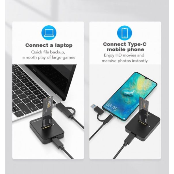 DD-U3M2 Gembird Desktop USB Type-C M.2 SATA & NVME SSD drive docking station, black - EP3223538