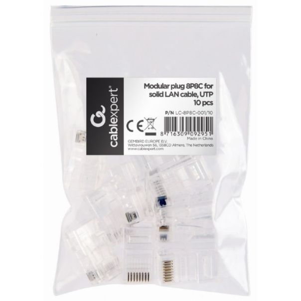 LC-8P8C-001/10  Modular plug RJ45 8P8C 30u CAT5 UTP gold plated, 10 u pakovanju / CENA PO PAKOVANJU - EP3224003