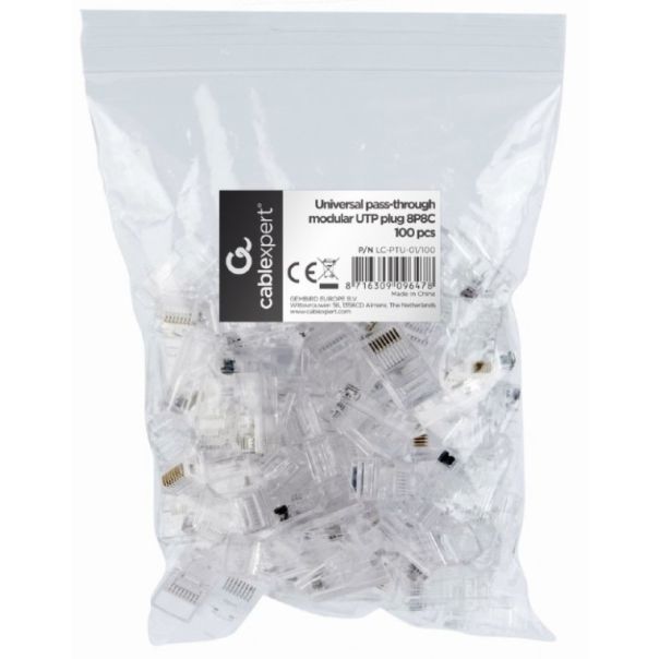 LC-PTU-01/100 Gembird Universal pass-through modular CAT5 UTP plug 8P8C, 100u pak /CENA PO PAKOVANJU - EP3223714