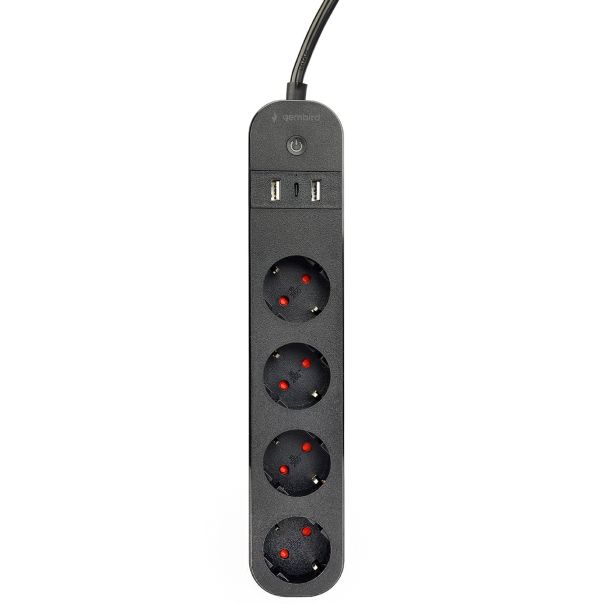 TSL-PS-S4U-01 Gembird pametni produzni kabl sa USB punjenjem, 4 uticnice, 1,5m crni - EP3227683