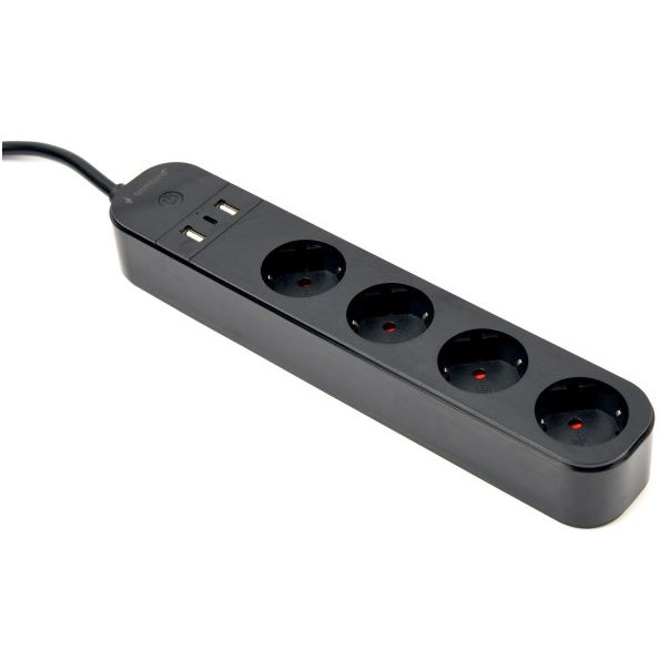 TSL-PS-S4U-01 Gembird pametni produzni kabl sa USB punjenjem, 4 uticnice, 1,5m crni - EP3227683