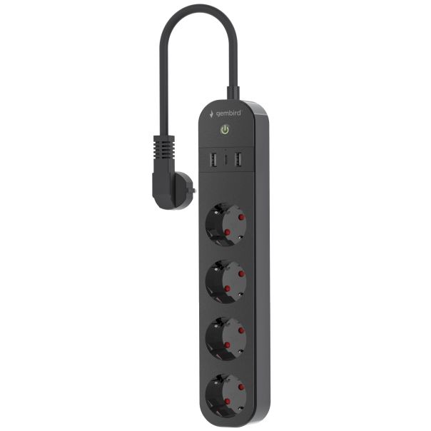 TSL-PS-S4U-01 Gembird pametni produzni kabl sa USB punjenjem, 4 uticnice, 1,5m crni - EP3227683