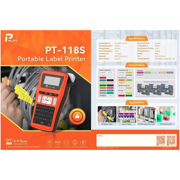 PRINTER PT-118S INDUSTRIJSKI PRINTER SAMOLEPLJIVIH ETIKETA, 6, 9 i 12 mm - EP3230946