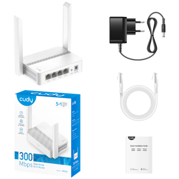 Cudy WR300 N300 Wi-Fi Router, Chipset MediaTek, router/AP/ Repeater/WISP 4xLAN, 2x5dBi - EP3224808