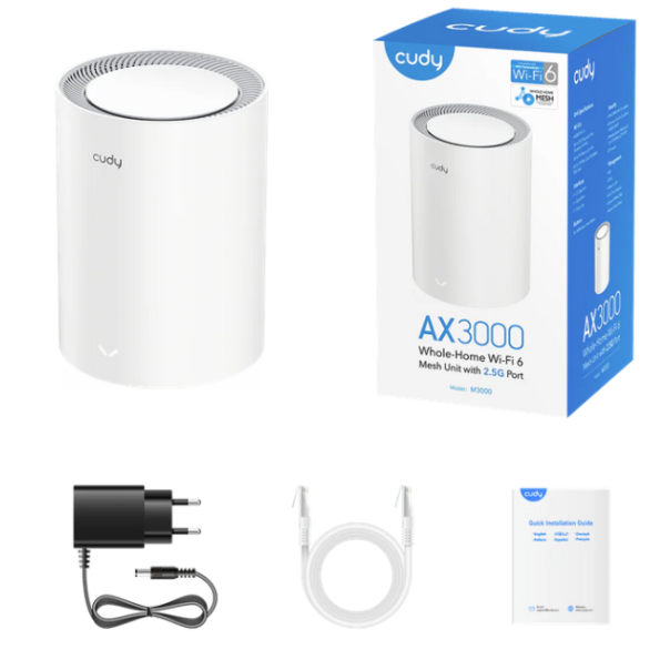 Cudy M3000 1-pack 2.0, AX3000 2.5G Mesh Wi-Fi 6 System White,4-Stream Dual-Band,2402 Mbps + 574 Mbps - EP3227557