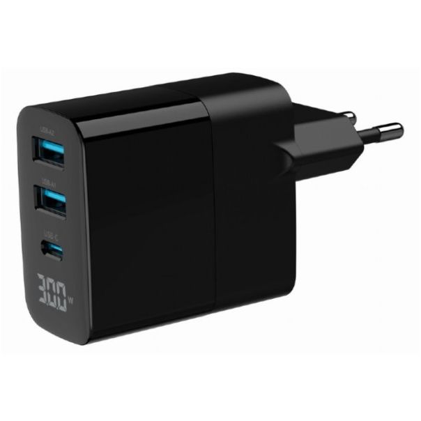 TA-UC-PDQC30LCD-BK-02 Gembird GaN USB brzi punjac, 30W 3-port (2xUSB-A+ USB-C), LCD, black - EP3224856