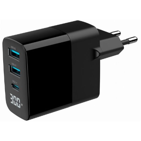 TA-UC-PDQC30LCD-BK-02 Gembird GaN USB brzi punjac, 30W 3-port (2xUSB-A+ USB-C), LCD, black - EP3224856