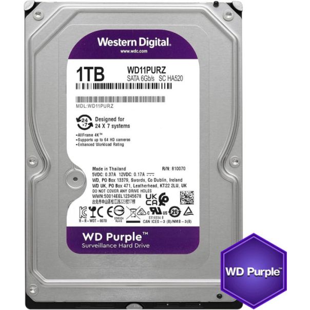 HDD 3.5 * 1TB WD10PURZ WD Purple 24/7 5400RPM 64MB SATA3 - EP3224997
