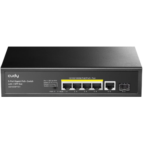Cudy GS1005PTS1 5-Port 10/100/1000M Gigabit 4PoE+ 1RJ45 Switch with 1 SFP Slot - EP3227755