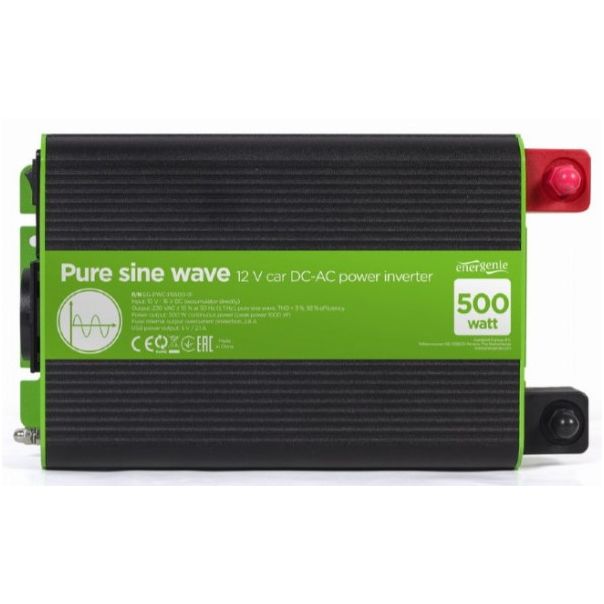 EG-PWC-PS500-01 Gembird 12V Cist sinusni auto inverter DC/AC 500W + USB port, 1,95KG - EP3227959