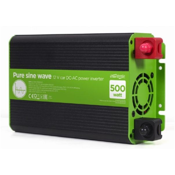 EG-PWC-PS500-01 Gembird 12V Cist sinusni auto inverter DC/AC 500W + USB port, 1,95KG - EP3227959