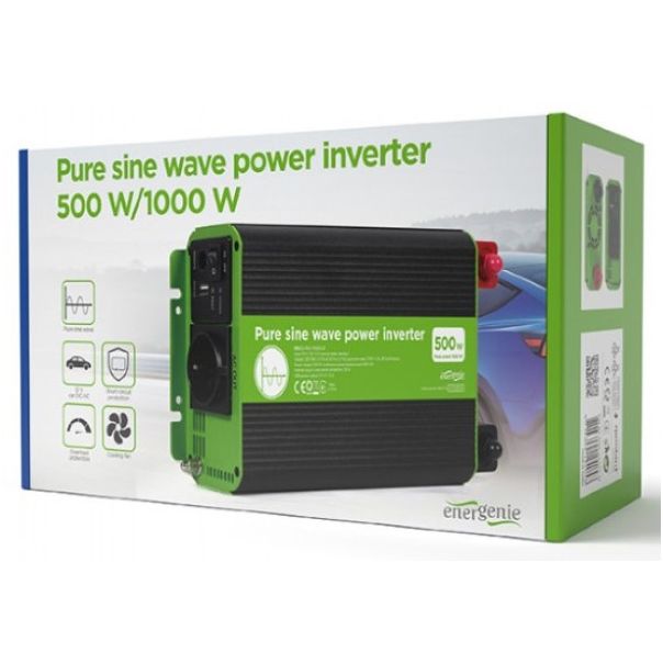 EG-PWC-PS500-01 Gembird 12V Cist sinusni auto inverter DC/AC 500W + USB port, 1,95KG - EP3227959