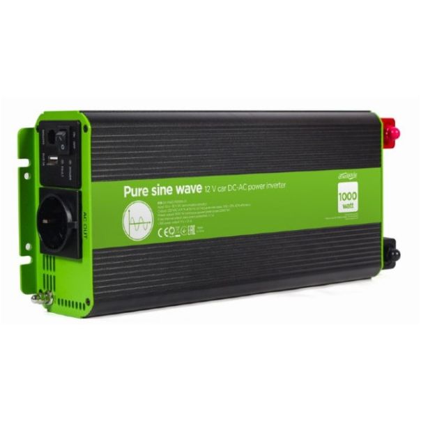 EG-PWC-PS1000-01 Gembird 12V Cist sinusni inverter DC/AC 1000W + USB port, 2,7KG - EP3273956