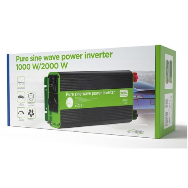 EG-PWC-PS1000-01 Gembird 12V Cist sinusni inverter DC/AC 1000W + USB port, 2,7KG - EP3273956