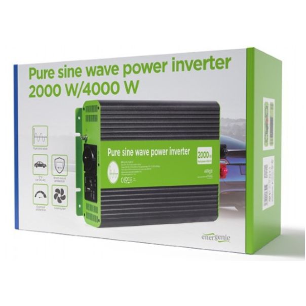 EG-PWC-PS2000-01 Gembird 12V Cist sinusni inverter DC/AC 2000W + USB port, 4,65KG - EP3227965