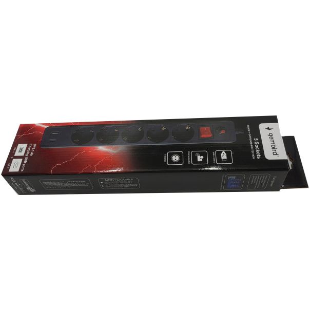 SPG5-B-10(3G1.5)**Gembird produzni kabl sa zastitom i 5 uticnica, 5V/3.1A USB-A+C 16A/3500W 3m (765) - EP3228013