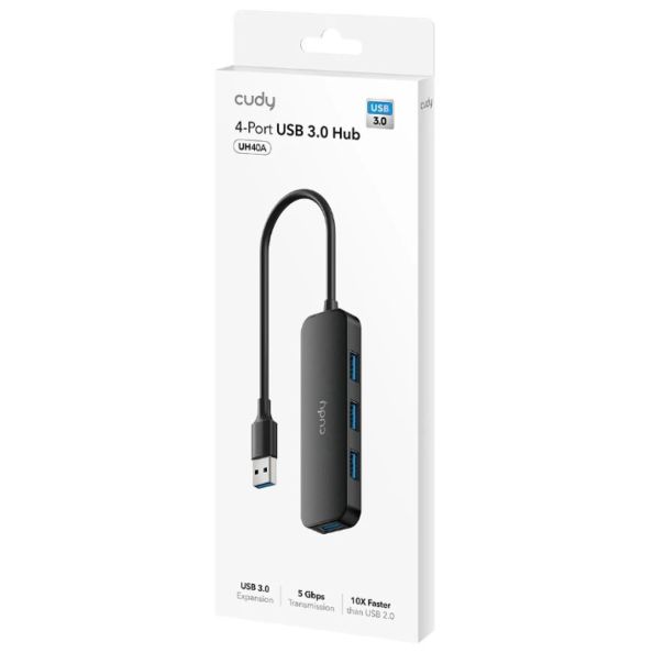 Cudy UH40A HUB 4 USB3.0 4-port, storage speed 5Gbps, black (alt. UHB-U3P4-03) - EP3237185