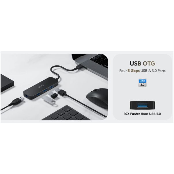 Cudy UH40A HUB 4 USB3.0 4-port, storage speed 5Gbps, black (alt. UHB-U3P4-03) - EP3237185