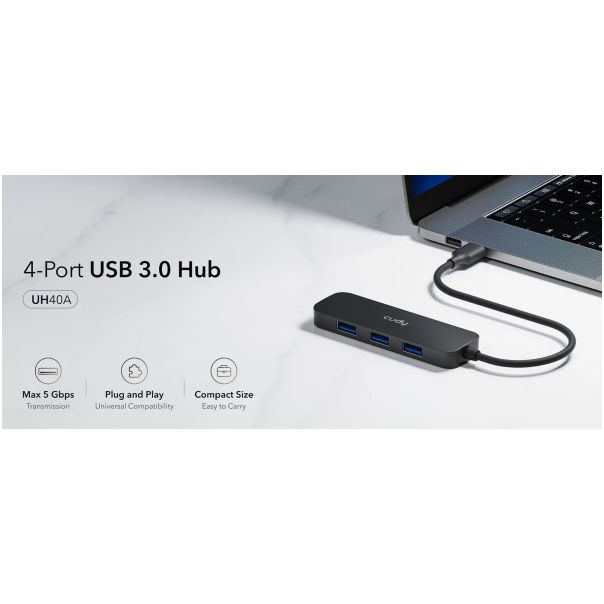 Cudy UH40A HUB 4 USB3.0 4-port, storage speed 5Gbps, black (alt. UHB-U3P4-03) - EP3237185