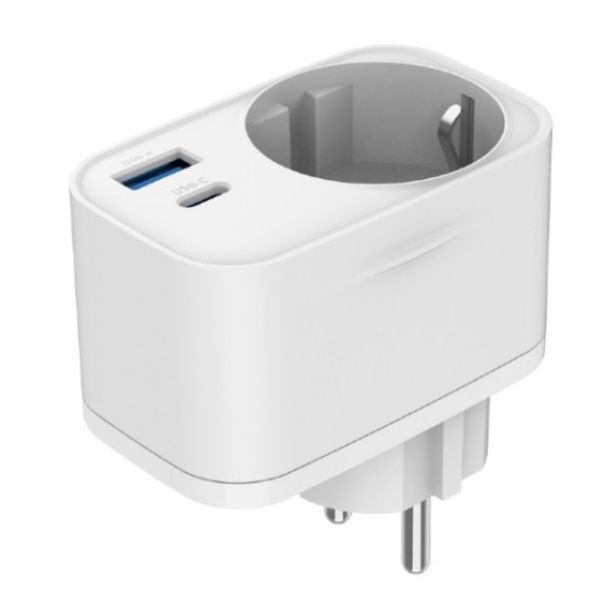 TA-ACPDQC20-01-W Gembird 20W 2-port USB brzi punjac sa pass-through AC socket-om, white - EP3228016