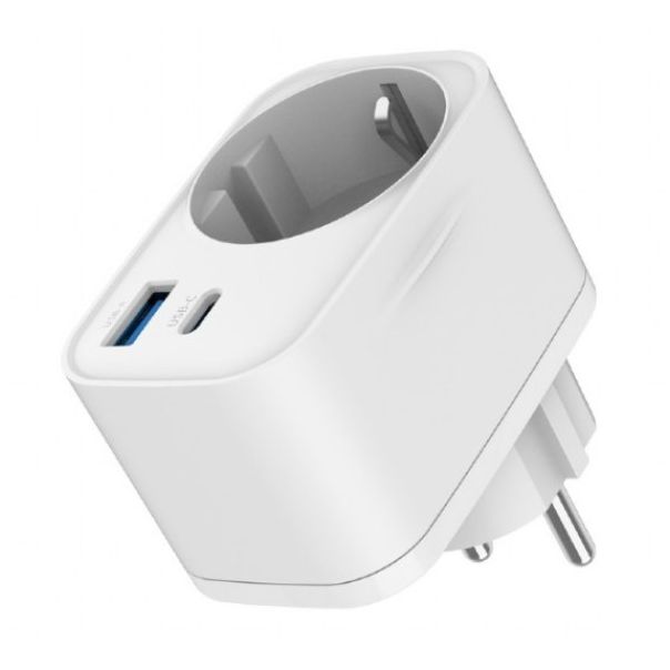 TA-ACPDQC20-01-W Gembird 20W 2-port USB brzi punjac sa pass-through AC socket-om, white - EP3228016