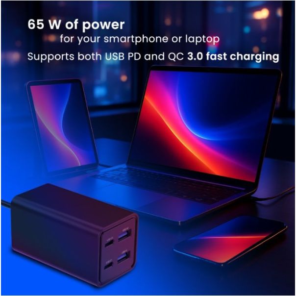 TA-UC-2A2C-PD65-01-BK Gembird 4-port 65W GaN USB PowerDelivery brzi punjac, black - EP3228368
