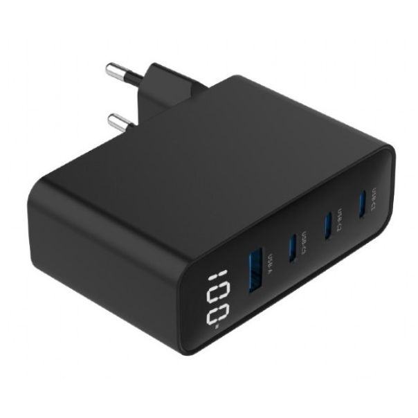 TA-UC-PDQC100LCD-01-BK Gembird 4-port 100W GaN USB fast charger, LCD, black - EP3228028