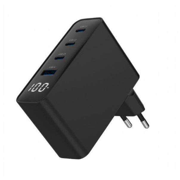 TA-UC-PDQC100LCD-01-BK Gembird 4-port 100W GaN USB fast charger, LCD, black - EP3228028