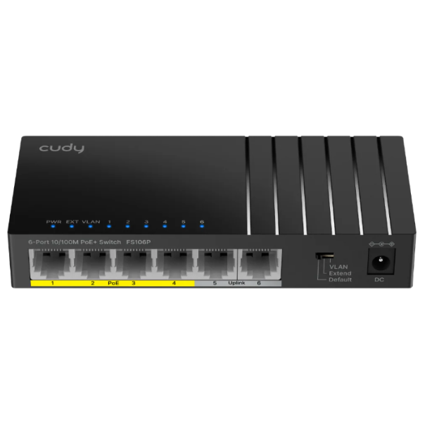 Cudy FS106P,6-Port 10/100M PoE+ Switch,4× FE with 802.3at/af Mode A PoE,2× Uplink FE,36W - EP3226921