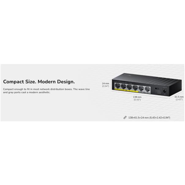 Cudy FS106P,6-Port 10/100M PoE+ Switch,4× FE with 802.3at/af Mode A PoE,2× Uplink FE,36W - EP3226921