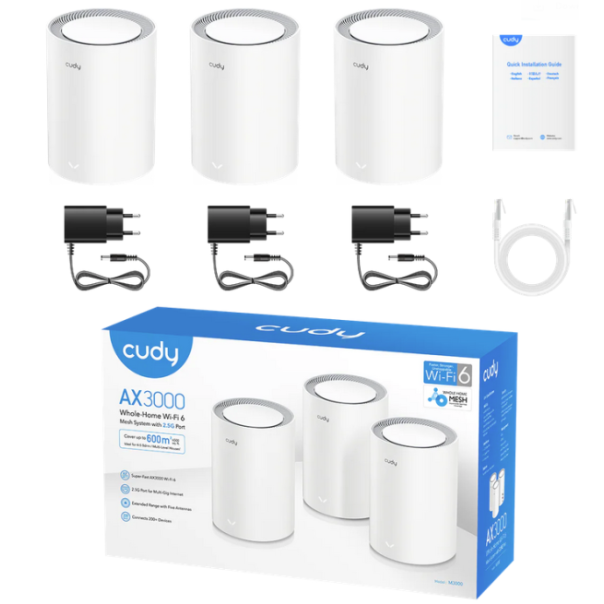 Cudy M3000 3-pack2.0,AX3000 2.5G Mesh Wi-Fi 6 System White, 4-Stream Dual-Band,2402 Mbps + 574 Mbps - EP3269313