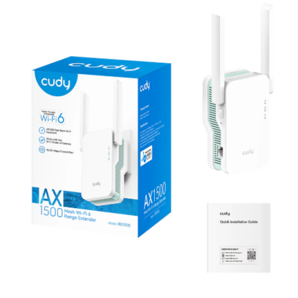 Cudy RE1500,AX1500 Mesh Wi-Fi 6 Range Extender, Dual-Band Wi-Fi 6,10/100 Mbps - EP3226927