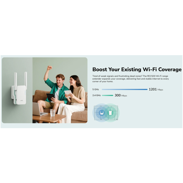 Cudy RE1500,AX1500 Mesh Wi-Fi 6 Range Extender, Dual-Band Wi-Fi 6,10/100 Mbps - EP3226927