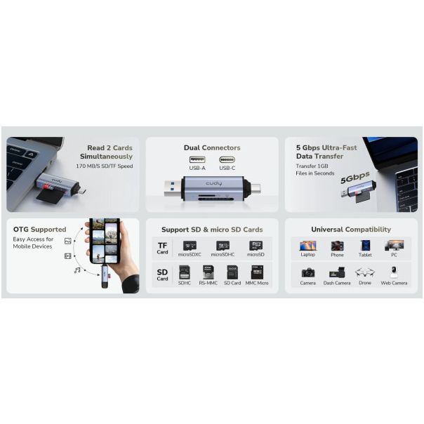 Cudy UH200 2-in-1 USB 3.0 Card Reader (alt.A-CM-COMBO8-06) - EP3226936