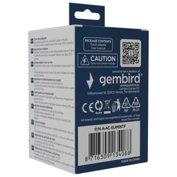Travel adapter A-AC-EUMINTF Gembird EU suko 10A - EP3225016