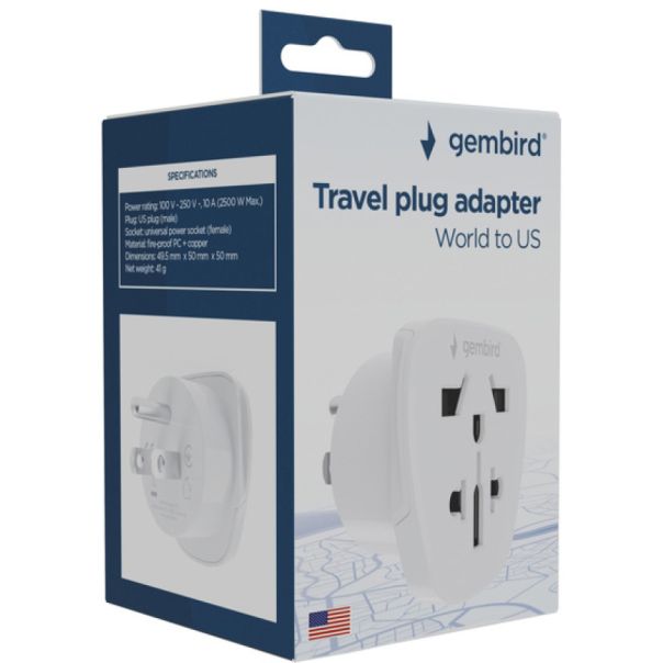 Travel adapter A-AC-USMINTF Gembird US suko 10A - EP3225022