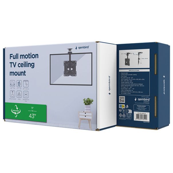 CM-43ST-01 Gembird TV plafonski nosac, VESA max. 20x20cm, 19-43inc max.20kg Udaljenost 337-431mm - EP3225031