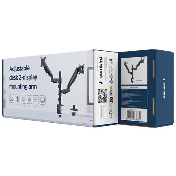 MA-DA2P-02 Gembird Podesivi dupli stoni drzac za monitor, tilt, 17-32 max.9kg - EP3274001