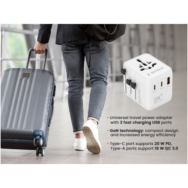 Travel adapter TPA-1A2C20-01-W Gembird Univerzalni 20W - EP3225088