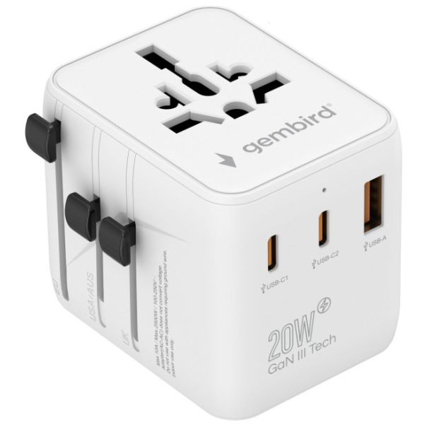 Travel adapter TPA-1A2C20-01-W Gembird Univerzalni 20W - EP3225088