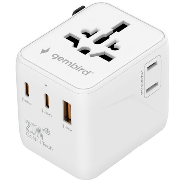 Travel adapter TPA-1A2C20-01-W Gembird Univerzalni 20W - EP3225088