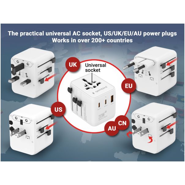 Travel adapter TPA-1A2C20-01-W Gembird Univerzalni 20W - EP3225088